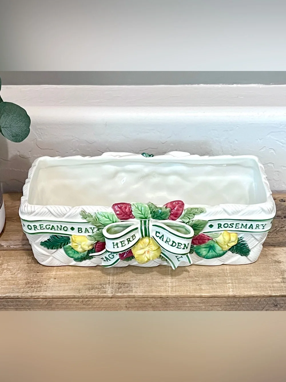 VTG 1996 Fitz and Floyd Herb Garden Ceramic Rectangular Planter Vase Box 12